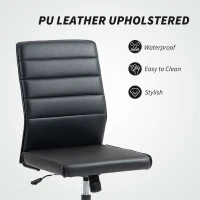 HOMCOM Scaun de birou ergonomic și ajustabil cu spătar curbat, din piele PU și oțel, 58x53x97-107 cm, Negru(m-4)