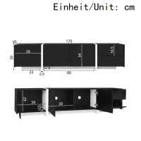 Supporto TV con mobile basso, striscia LED, 170x30x39 cm, Nero(m-3)