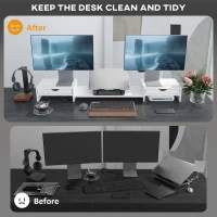 HOMCOM Dual Monitor Stand Riser with 2 Drawers, Adjustable Length and Angle, 116cm Monitor Riser for Laptop, Computer, PC, Small Printer, White(m-5)