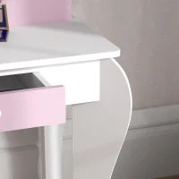 ZONEKIZ Tocador Infantil con Taburete y Espejo Tocador para Niñas con Cajón Compartimentos Diseño de Unicornio Blanco(m-7)