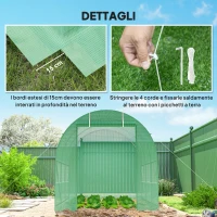 Outsunny Serra per Orto a Tunnel 3.5x2x2m in PE e Metallo con 6 finestre e Porta Avvolgibile, Verde(m-5)