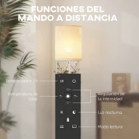 HOMCOM Lámpara de Pie con Estantes con 3 Temperaturas de Color Control Remoto para Salón Dormitorio Oficina Blanco(m-5)