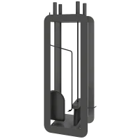 Outsunny 5 Pieces Fireplace Companion Set, Metal Fireplace Accessories Fireside Companion Set with Brush, Shovel, Poker, A Pair of Tongs, Stand, Black(m-11)