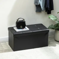 HOMCOM Storage Ottoman Bench, 89L PU Leather Folding Foot Rest Stool, End of Bed Bench, Easy Assembly, for Living Room, Bedroom, Entryway, Black(m-2)