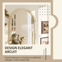 HOMCOM Oglindă de Perete în Formă de Arc cu Margine Canelată 60x2x90 cm Bej(m-4)