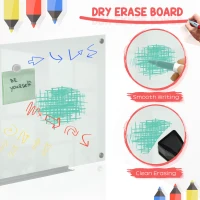 Vinsetto Tablă de Sticlă Albă cu 4 Markere și Burete de Șters 90x60x0.4 cm(m-4)