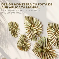HOMCOM Operă de Artă Murală cu 5 Frunze de Monstera din Metal Auriu cu Accesorii de Montaj Incluse, 83x2.5x39 cm(m-4)
