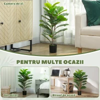 HOMCOM Plantă Artificială Ficus Lyrata Înaltă de 80 cm, Decorativă pentru Interior cu Ghiveci, Verde(m-5)