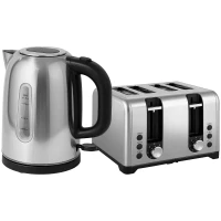 HOMCOM Kettle and Toaster Set, 1.7L 3000W Rapid Boil Jug Kettle with Otter Thermostat, Limescale Filter, 4 Slice Toaster with 7 Browning Controls, Crumb Tray, LED Strip, Silver Tone(m-1)