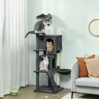 PawHut 160cm Large Cat Tree Tower with Sisal Scratching Posts, Condos, Plush Perches, Hammock, Ladder, Dark Grey(m-2)