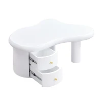 Tavolino da salotto con forma irregolare, 2 cassetti, 97x64x42 cm, Bianco(m-9)