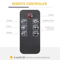 HOMCOM Șemineu Electric 1800W cu Efect de Flacără Reglabilă, Telecomandă și Timer(m-6)