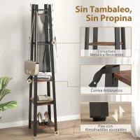 HOMCOM Perchero de Pie de 4 Niveles con 4 Estantes 8 Ganchos con Estructura Metálica para Colgar Ropa Sombrero Marrón Rústico(m-6)