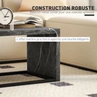 HOMCOM Lot de 2 tables basses gigognes design industriel encastrable en métal noir et effet marbre gris foncé(m-5)