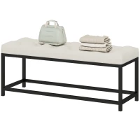 HOMCOM Panca da Letto Imbottita in Velluto Design Capitonné Base in Metallo Crema(m-6)