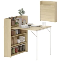 HOMCOM Opvouwbare eettafel met plank, industrieel design, ruimtebesparend, voor kleine ruimtes, 78,5 x 91 x 93 cm, Eiken(m-11)