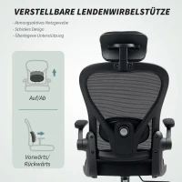 HOMCOM Bürostuhl Ergonomischer Schreibtischstuhl mit Hochklappbaren Armlehnen, Verstellbarer Lendenwirbelstütze Schwarz(m-5)