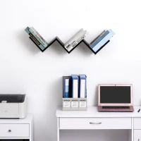 HOMCOM Etagères murale flottante - design contemporain en V - kit fixation inclus - panneaux particules noir(m-10)