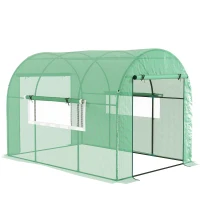 Outsunny 3x2x2 m Tunnel Greenhouse for Vegetables in Steel and UV PE with Roll-Up Doors and Windows, Green(m-1)