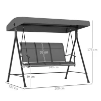 Outsunny Dondolo da Giardino 3 Posti con Tettuccio Parasole Regolabile, 200x133x176 cm, Grigio Scuro(m-3)