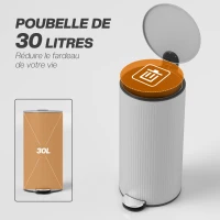 HOMCOM Poubelle cuisine 30L, poubelle à pédale avec seau intérieur amovible, couvercle à fermeture douce, 36x30x60,5cm, gris(m-4)