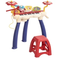 AIYAPLAY Pianola per Bambini 3-6 Anni con Sgabello, Microfono, Tamburo e Bacchette, in PP e ABS, 74x32.2x71 cm(m-11)