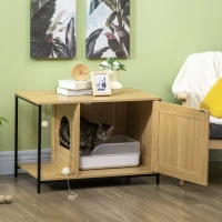 PawHut Maison de toilette pour chat style industriel porte entrée latérale boule suspendue châssis acier aspect bois clair(m-10)