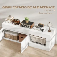 HOMCOM Mueble de TV Moderno para Salón con 2 Puertas Estante Abierto para Televisión 60 Pulgadas 140x40x48 cm Blanco(m-5)