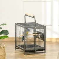 PawHut Cage de transport en acier pour perroquets, cage à oiseaux avec 2 bols en acier inoxydable, 2 perchoirs, plateau, noir(m-10)