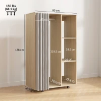 HOMCOM Armadio appendiabiti, 4 rotelle, asta appendiabiti e ripiani 80x40x128cm, Legno naturale(m-3)