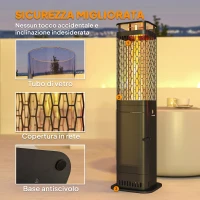 Outsunny Stufa a Pellet da Esterno Potenza 6.86Kw con Base Antiscivolo, Tubo in Vetro e Rete in Metallo, Nero(m-6)