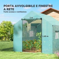 Outsunny Serra a Tunnel 2x3x2 m con Porte e Finestre Avvolgibili e Tetto a Punta, in Acciaio e PE, Verde(m-5)