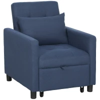 HOMCOM Fauteuil convertible 1 place avec dossier inclinable à 3 positions, coussin, siège rembourré et accoudoirs, bleu(m-12)