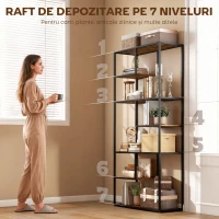 HOMCOM Bibliotecă Mobilă cu 7 Nivele din Lemn și Oțel în Stil Industrial, 83x34x180 cm, Maro(m-5)