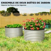 Outsunny Lot de 2 jardinières surélevées kit de jardinière ronde surélevée fonds ouverts acier galvanisé 90 x 90 x 56 cm argent(m-4)