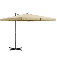 Outsunny Parasol déporté carré inclinable manivelle avec pied en croix 3 x 3 x 2,56H m, aluminium, pour jardin, beige(m-12)