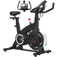 SPORTNOW Cyclette Magnetica con Volano 10 kg, Sedile e Manubrio Regolabili, Monitor LCD, Porta Tablet, Nero(m-11)