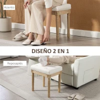 HOMCOM Reposapiés Salón Estilo Rústico Tapizado en Lino Sintético con Madera Maciza Patas Talladas Asiento Acolchado Beige(m-6)