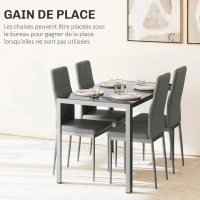 HOMCOM Ensemble table à manger avec 4 chaises, table de cuisine avec chaises en cuir synthétique, 120 x 70 x 75 cm, gris(m-4)