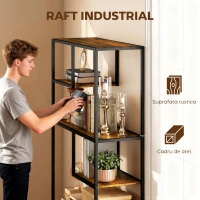 HOMCOM Bibliotecă Mobilă cu 7 Nivele din Lemn și Oțel în Stil Industrial, 83x34x180 cm, Maro(m-4)