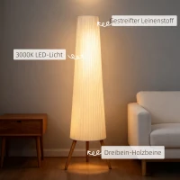 HOMCOM LED Stehlampe Wohnzimmer Dimmbar Holz mit Dreibein, Stehleuchte mit Fußschalter, 46 x 46 x 153 cm, Weiß(m-5)