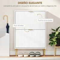 HOMCOM Zapatero Estrecho con 2 Puertas Acanaladas con Estantes Ajustables para 12 Pares de Zapatos 60x24x91,5 cm Blanco(m-4)