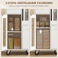 HOMCOM Küchenschrank auf Rädern, Mobile Küchenkommode mit Ablagen, Schubladen, verstellbarem Regal, Kabelloch, Weiß(m-5)