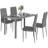 HOMCOM Ensemble table à manger avec 4 chaises, table de cuisine avec chaises en cuir synthétique, 120 x 70 x 75 cm, gris