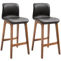 HOMCOM Modern Bar Stools Set of 2, PU Leather Upholstered Bar Chairs with Wooden Frame, Footrest for Home Bar, Dining Room(m-10)