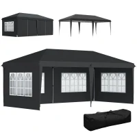 Outsunny Pabellón aprox. 3x6m Impermeable Pabellón plegable pop-up con 4 paredes laterales, ventanas Protección UV Bolsa de transporte Negro(m-1)