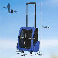 Hondentrolley transporttas draagtas dieren 2-in-1 rugzak trolley blauw(m-2)