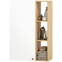 HOMCOM Armario de Baño de Pared con Repisas Regulables y 3 Estantes Abiertos, 59.5x30x90 cm, Blanco y Madera(m-7)