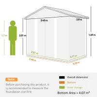 Outsunny Magazie de Gradina, Suport pentru Unelte din Otel cu Usi Glisante si Orificii de Aerisire, 196x236x208 cm, Maro(m-3)