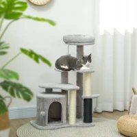 PawHut Arbre à chat arbre à grimper pour chat centre d'activités hauteur 87 cm à 3 niveaux - gris clair(m-10)
